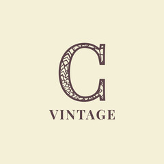 Fototapeta na wymiar letter C vintage decoration logo vector design