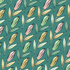 Lilies buds pattern. Vintage background.