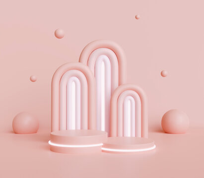 Pink creative mock up scene with podium geometry shape for product display, 3D render