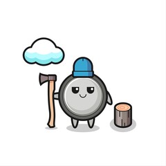 Character cartoon of button cell as a woodcutter