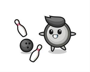Character cartoon of button cell is playing bowling