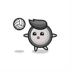 Character cartoon of button cell is playing volleyball