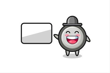 button cell cartoon illustration doing a presentation