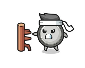 button cell cartoon illustration as a karate fighter