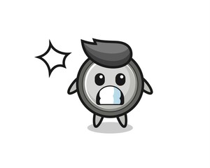 button cell character cartoon with shocked gesture