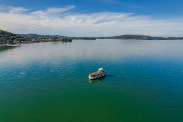 Fototapeta na wymiar Daytime aerial waterscape with boats