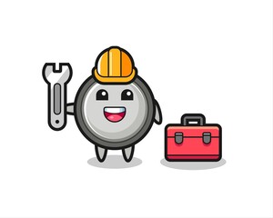 Mascot cartoon of button cell as a mechanic