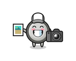 Character Illustration of button cell as a photographer