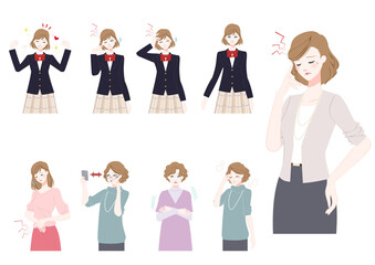 いろいろな年代の女性の体のトラブルセット