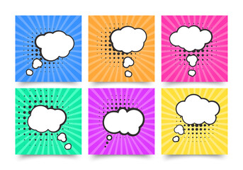 Retro comic empty speech bubbles set on colorful background, vintage design, pop art style