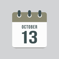 Icon day date 13 October, template calendar page
