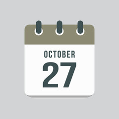 Icon day date 27 October, template calendar page
