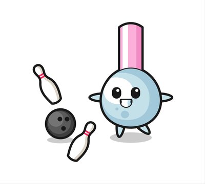 Character cartoon of cotton bud is playing bowling