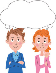 カップルが吹き出しで何かを想像（計画）しています