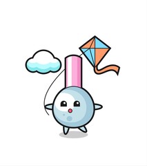 cotton bud mascot illustration is playing kite