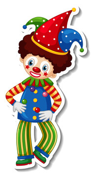 Sticker template with happy clown cartoon character