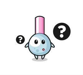 Cartoon Illustration of cotton bud with the question mark