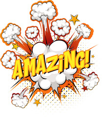Word Amazing on comic cloud explosion background