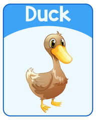 Educational English word card of duck
