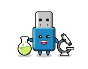 Mascot character of flash drive usb as a scientist