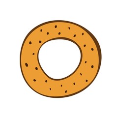 Simple doodle style poppy seed bagel. Color vector food illustration