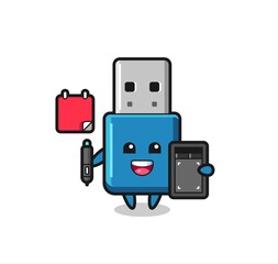 Illustration of flash drive usb mascot as a graphic designer