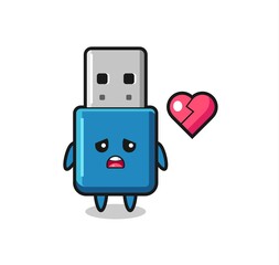 flash drive usb cartoon illustration is broken heart