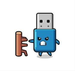 flash drive usb cartoon illustration as a karate fighter