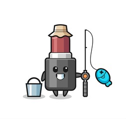 Mascot character of lipstick as a fisherman