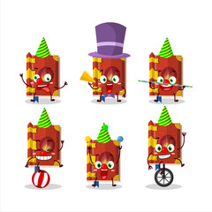Cartoon character of fire book of magic with various circus shows