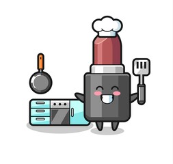 lipstick character illustration as a chef is cooking
