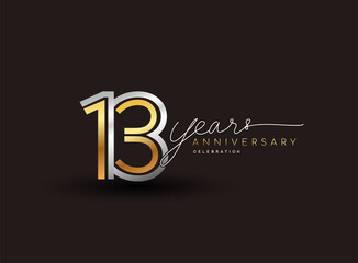 13th years anniversary logotype with multiple line silver and golden color isolated on black background for celebration event.