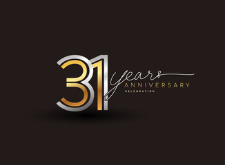 31st years anniversary logotype with multiple line silver and golden color isolated on black background for celebration event.