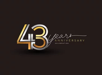 Foto op Aluminium 43rd years anniversary logotype with multiple line silver and golden color isolated on black background for celebration event. © Brandity