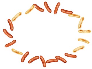 ハーブウインナーとチョリソーソーセージの楕円フレームイラスト