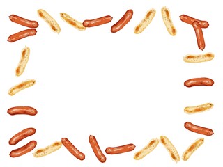 ハーブウインナーとチョリソーソーセージの長方形フレームイラスト