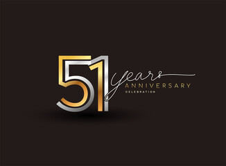 51st years anniversary logotype with multiple line silver and golden color isolated on black background for celebration event.