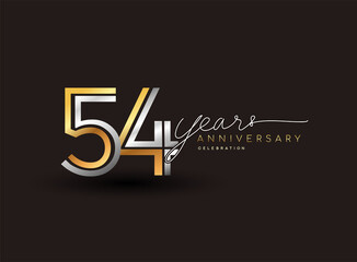 54th years anniversary logotype with multiple line silver and golden color isolated on black background for celebration event.