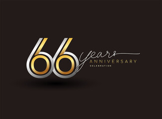 66th years anniversary logotype with multiple line silver and golden color isolated on black background for celebration event.