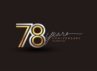 78th years anniversary logotype with multiple line silver and golden color isolated on black background for celebration event.