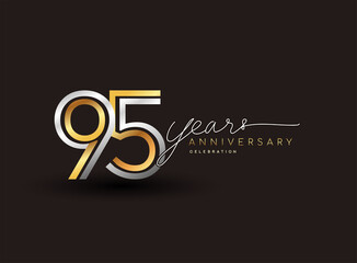 95th years anniversary logotype with multiple line silver and golden color isolated on black background for celebration event.