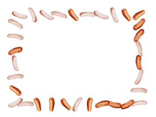 粗挽きウインナーと白ウインナーの長方形フレームイラスト