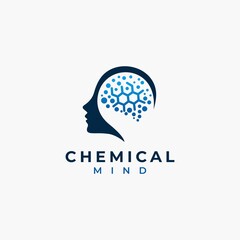 Chemical Mind Brain Head Logo Design Vector