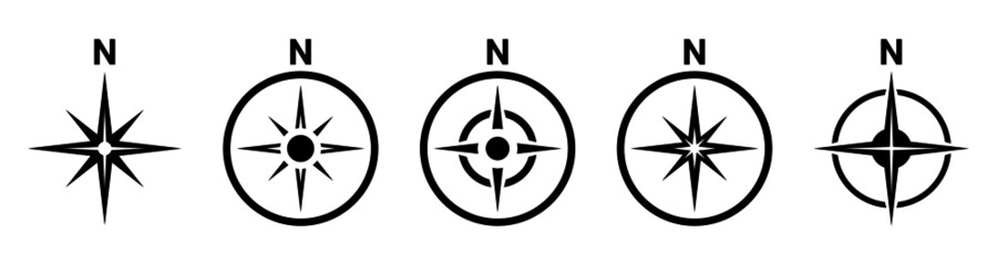 
North symbol vector set. Compass direction.
