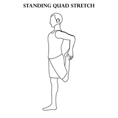 Standing quad stretch yoga workout. Man doing yoga illustration outline