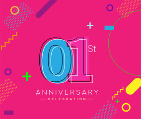 1st anniversary logo, vector design birthday celebration with colorful geometric background.
