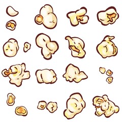 手描き水彩のポップコーンイラストセット・太ペン主線