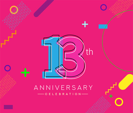 13th anniversary logo, vector design birthday celebration with colorful geometric background.