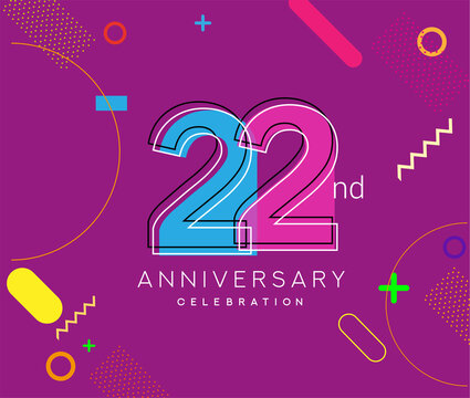 22nd anniversary logo, vector design birthday celebration with colorful geometric background.