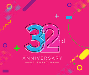 32nd anniversary logo, vector design birthday celebration with colorful geometric background.